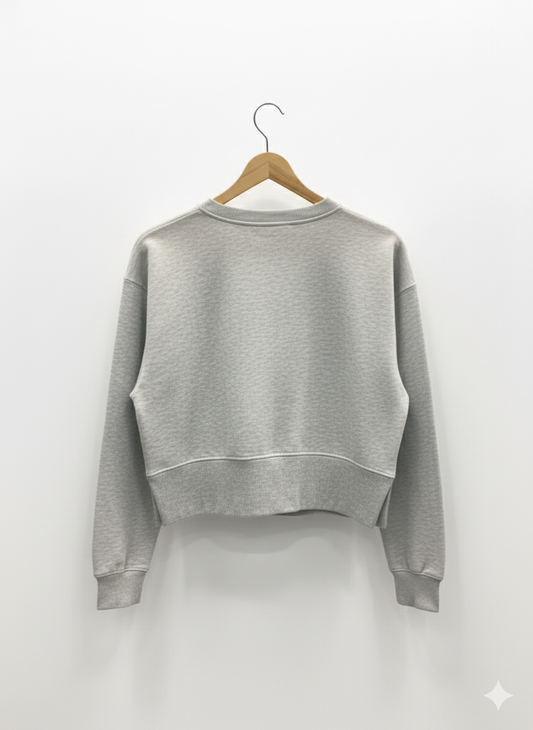 Heather Grey Thumb-Hole Cropped Sweatshirt