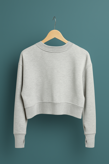 Heather Grey Thumb-Hole Cropped Sweatshirt