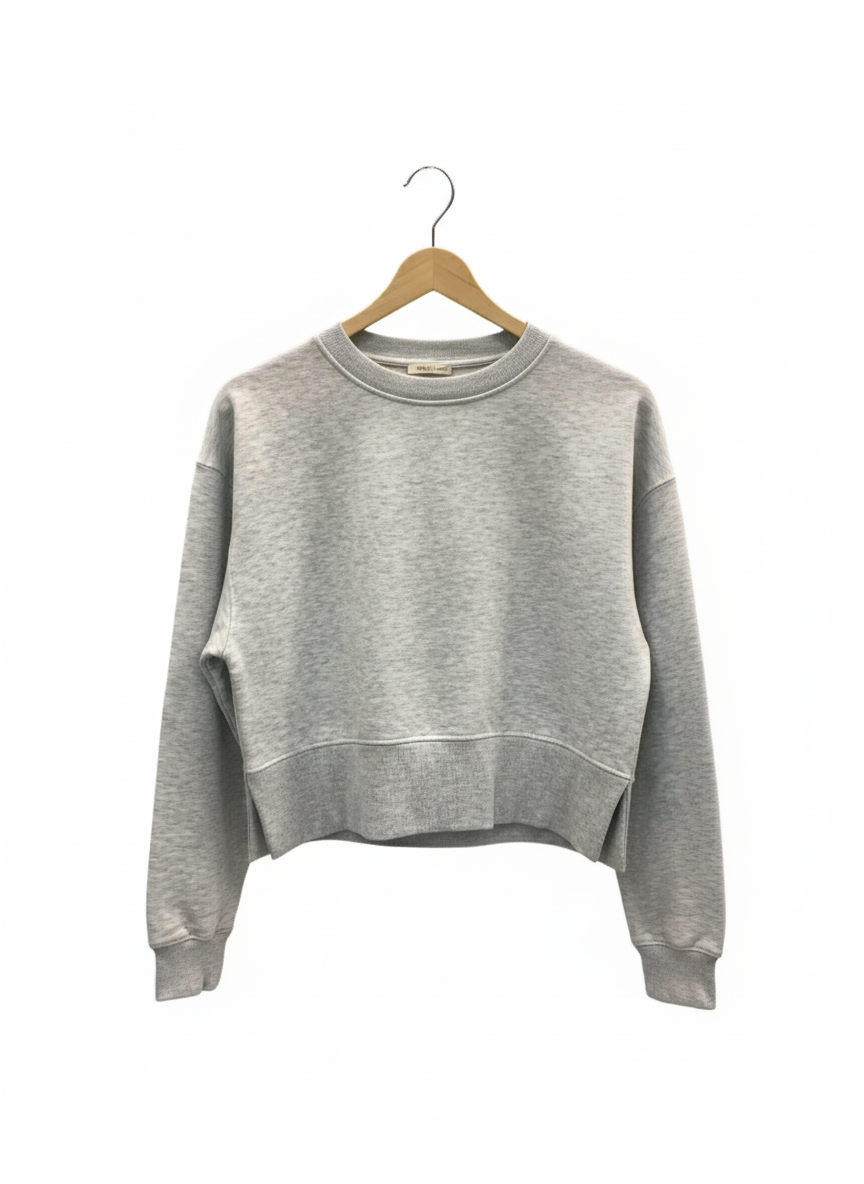 Heather Grey Thumb-Hole Cropped Sweatshirt