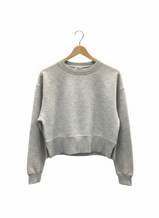 Heather Grey Thumb-Hole Cropped Sweatshirt