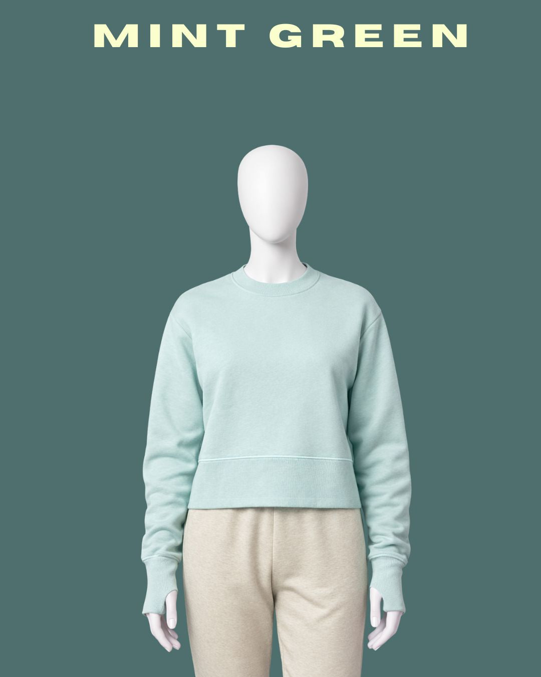 Mint Green Cropped sweatshirt Thumb-hole