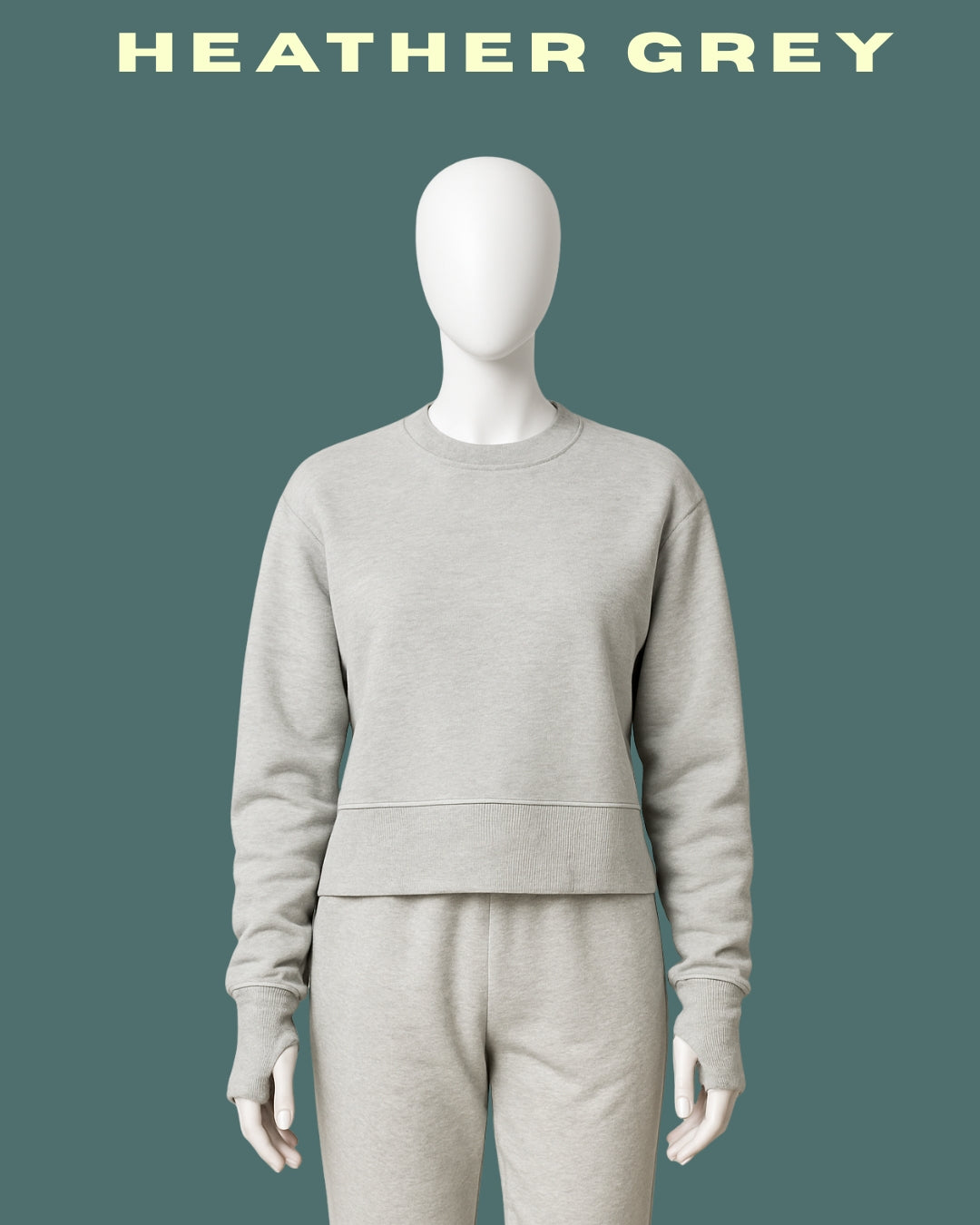 Heather Grey Thumb-Hole Cropped Sweatshirt