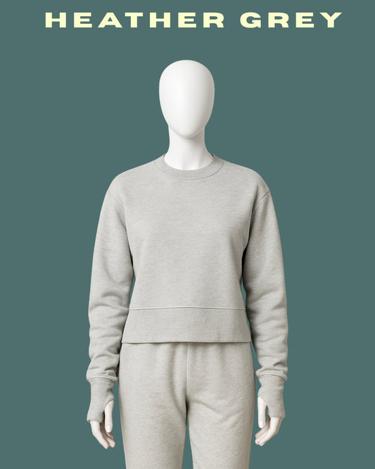 Heather Grey Thumb-Hole Cropped Sweatshirt